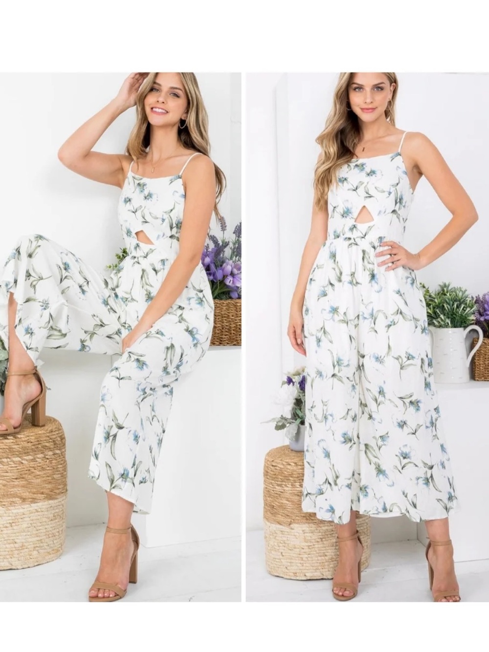 Altar'd State Floral Cutout Wide-Leg Jumpsuit Boho Cottagecore Feminine